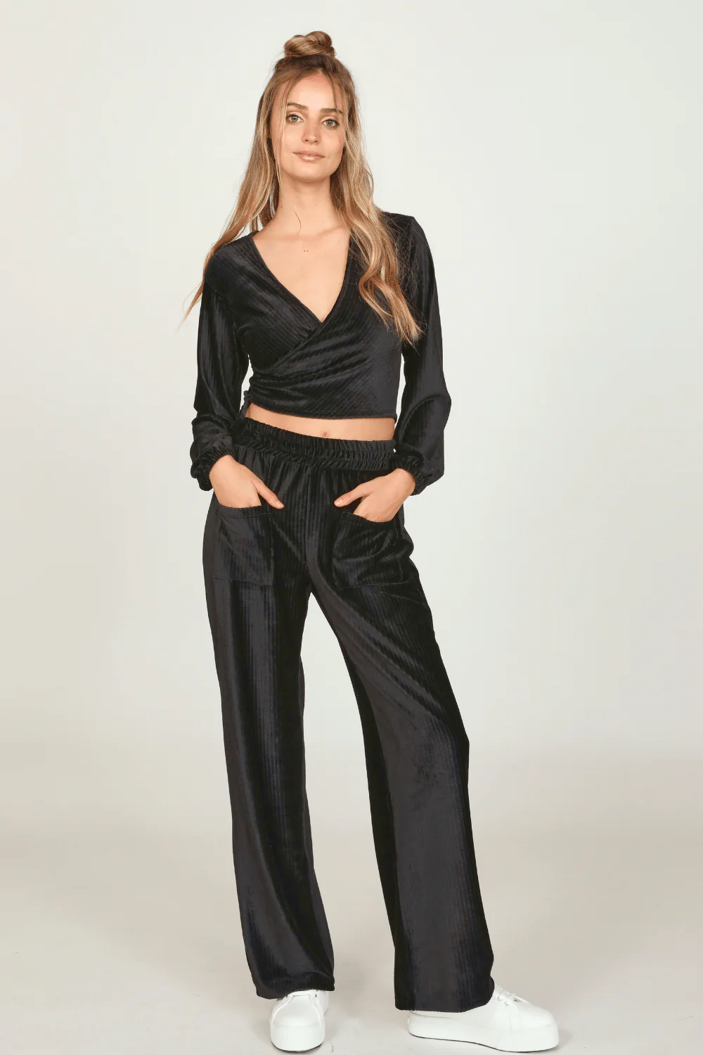 Black Velour Surplice Top - Image 3