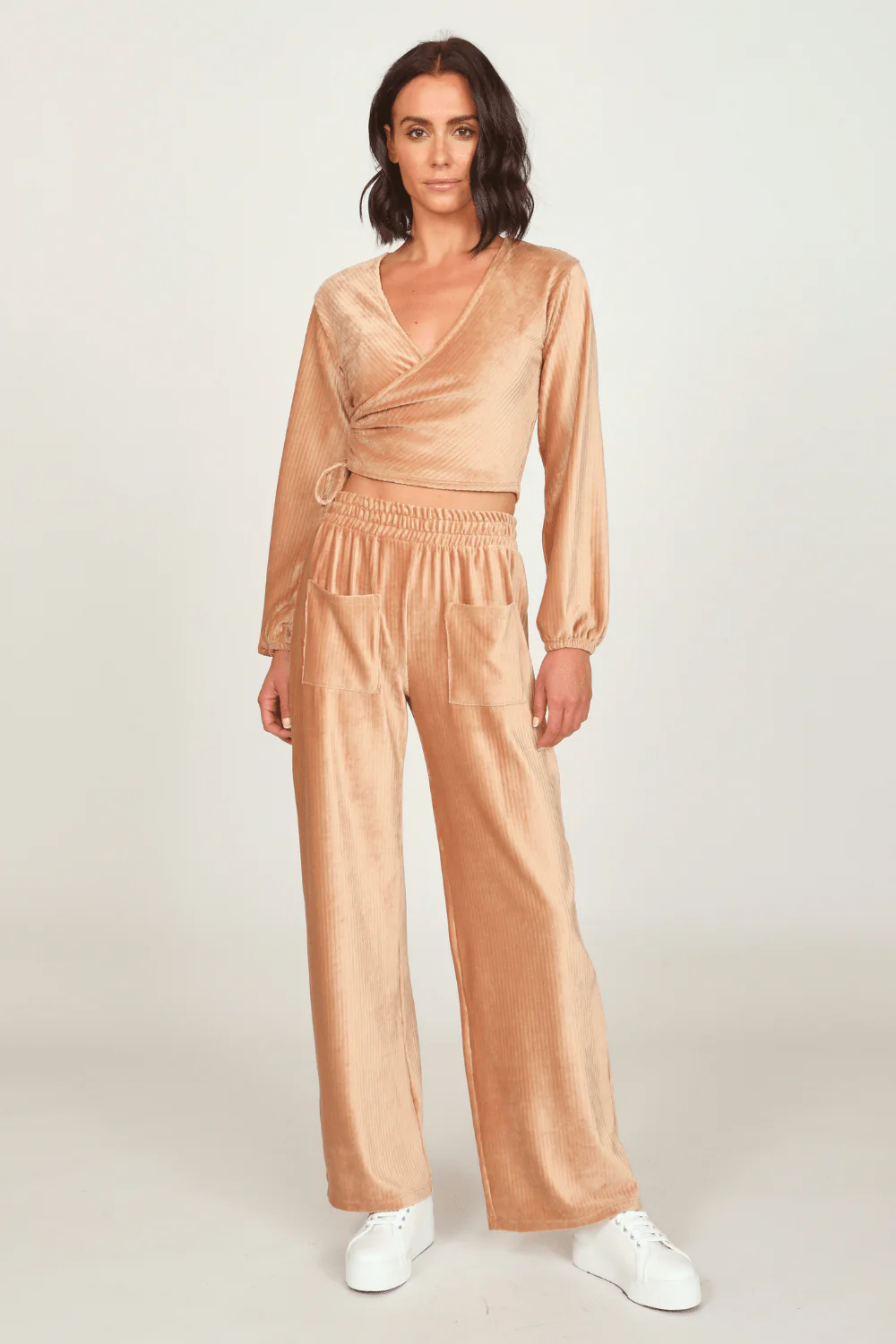Camel Velour Surplice Top - Image 3