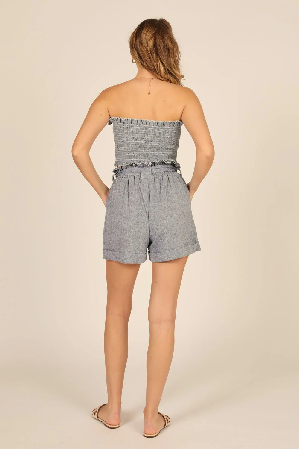 Captain Blue Stripe Linen Blend Smocked Bandeau - Image 3