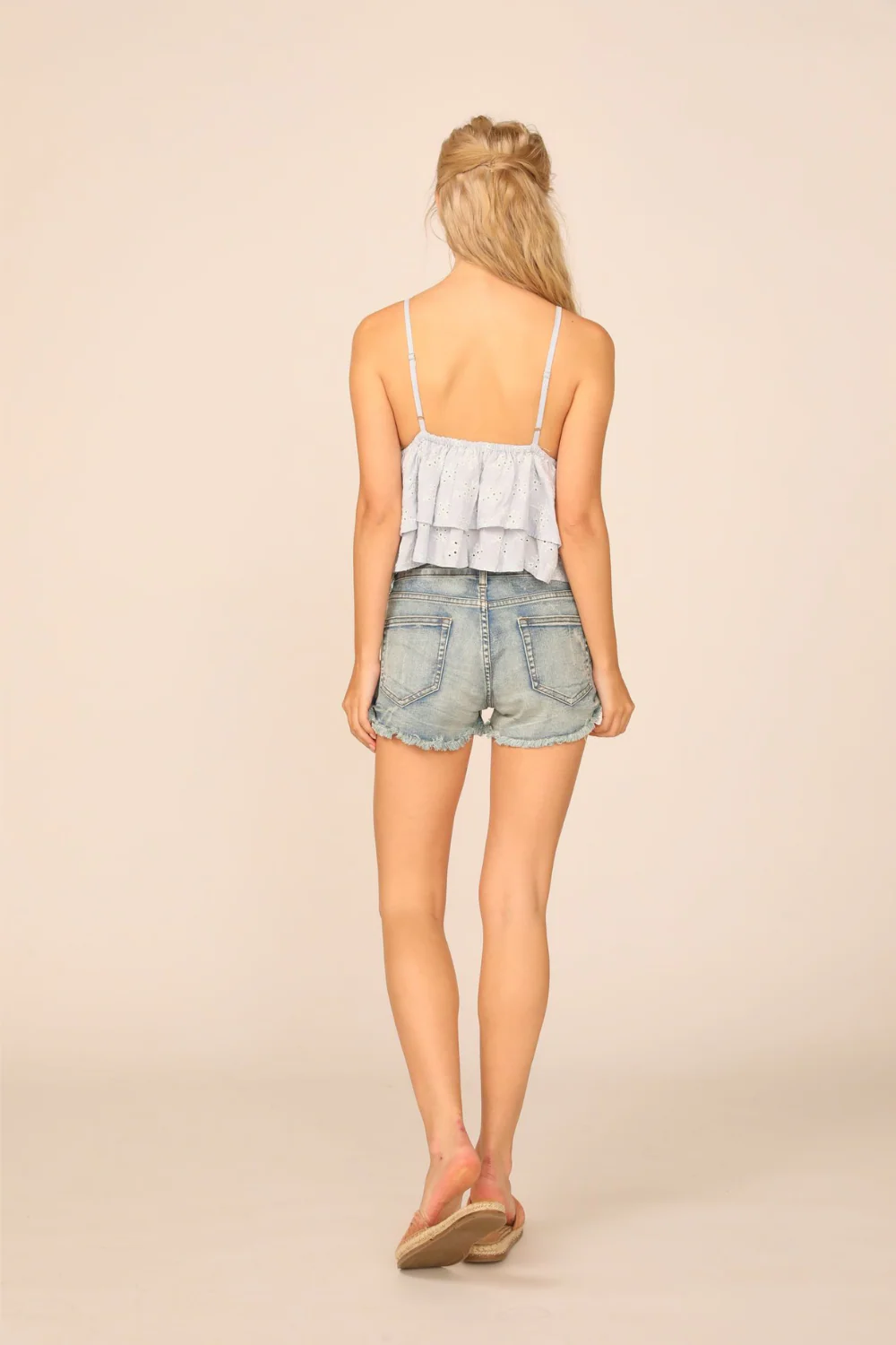 VH x OD - Chambray Blue W/ Ivory Eyelet Ruffle Tank Top - Image 4