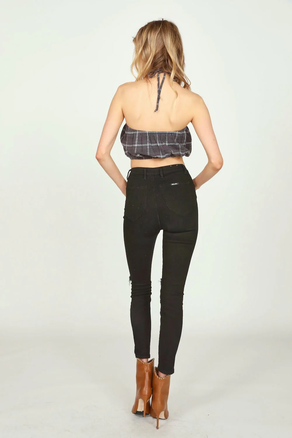 Grey Plaid Flannel Halter Bandeau - Image 4