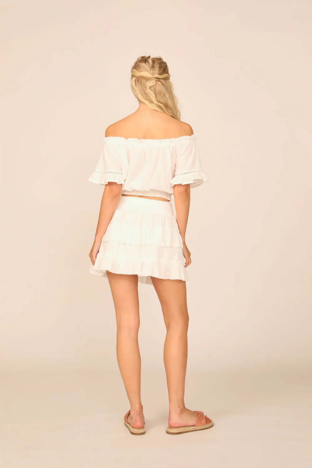 VH x OD - White Gauze Off the Shoulder Bell Sleeve Top - Image 4